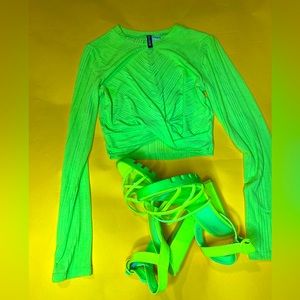Long-sleeve Neon Green Top! Perfect to dress up or down.
